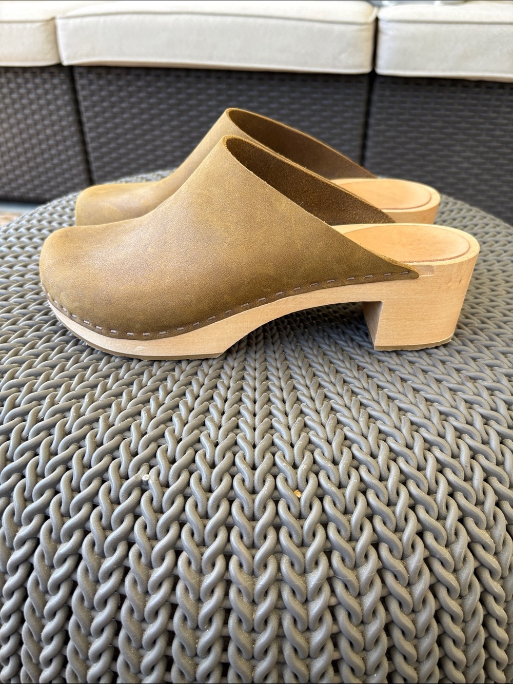 Bryr Olive-Tan Leather Clog Mules